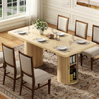 Gyfimoie 79" Dining Table for 8 to 10 People,Farmhouse Kitchen Dining Room Table with 2 Fluted Wood Strip Base & Slide Door,Mid Century Modern Dinner Table Furniture for Living Room,Kitchen,Natural