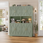 HOSTACK 55" W Pantry Cabinet, 71" Tall Kitchen Hutch Storage Cabinet, Green | Farmhouse Hutch Cabinet with 2 Independant Countertops, 4 Large Storage Cabinets with Shelves / Accent Doors for Dining Room