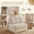 KOMFOTT Convertible Folding Sofa Bed with Pillow, Fold Out Sleeper Chair with Back Support, Tufted Corduroy Floor Sofa with Fixing Straps for Living Room Bedroom Guest Room (Beige)