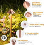 Brass Path Lights Copper, Low Voltage LED Landscape Pathway Lights, 12V Outdoor Waterproof Landscape Lighting(Hat) for Walkway Driveway Garden Yard Without G4 Bulb
