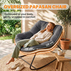 Outsunny Papasan Rocking Chair, Wicker Oversized Indoor Outdoor Rocking Papasan Chair with Cushion, PE Rattan Outdoor Rocker Egg Chairs for Living Room, Garden, Patio, Balcony, Dark Gray
