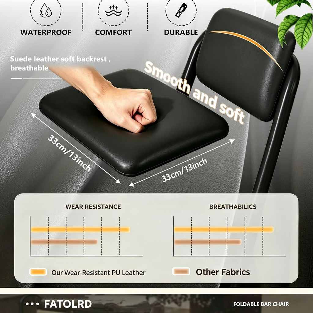 Folding Stool with Back,1Pcs Tall Foldable Stool 29.5 Inch | Portable High Chairs Bar Stools Adult Leather Padded Comfortable and Sturdy for Kitchen Counter Bar Table Island Shop