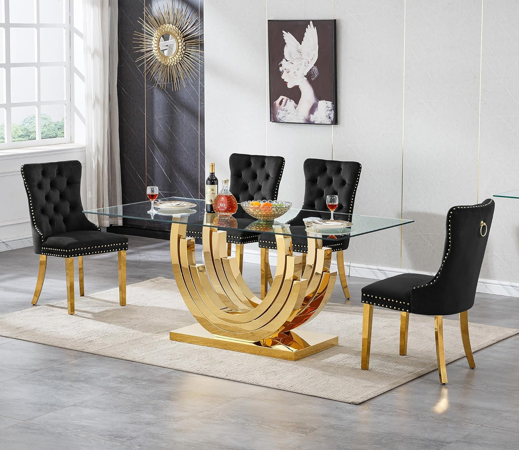 HomVent 5 Piece Glass Dining Table Set for 4, Kitchen Dining Table Set with Dining Chairs, Glass Dining Room Table Set for Dining Room Kitchen
