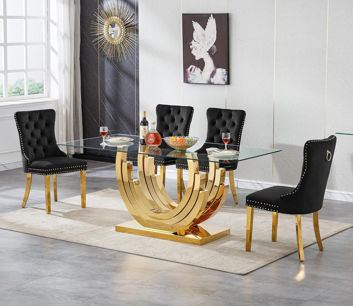 HomVent 5 Piece Glass Dining Table Set for 4, Kitchen Dining Table Set with Dining Chairs, Glass Dining Room Table Set for Dining Room Kitchen