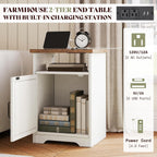AMERLIFE 4-Piece Farmhouse Living Room Furniture Set with 66" TV Stand, Coffee Table & 2 End Tables, Barn Door Design, Large Storage Shelves, Built-in Charging Station & USB Ports, Distressed White