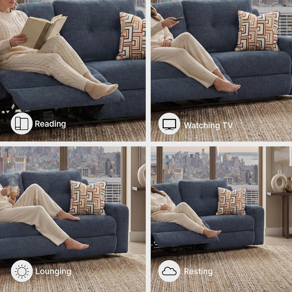 Signature Design by Ashley Danum Modern Manual Pull Tab Reclining Sofa with Tufed Back Cushion, Blue