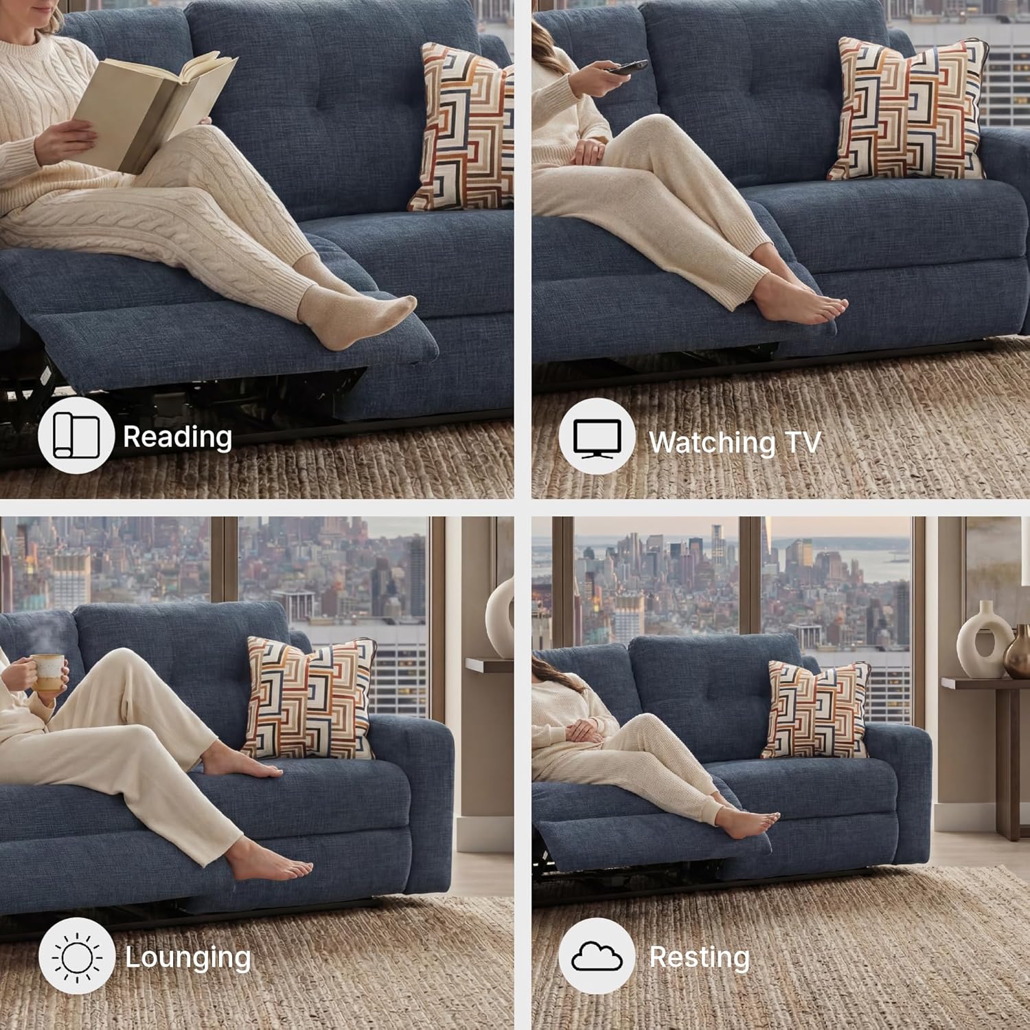Signature Design by Ashley Danum Modern Manual Pull Tab Reclining Sofa with Tufed Back Cushion, Blue