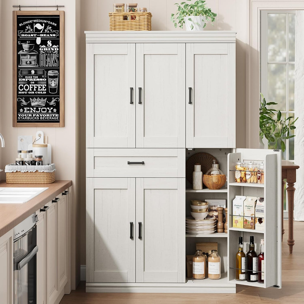 Garvee 70" Tall Kitchen Pantry Storage Cabinet,Modern Kitchen Hutch Cabinet | with Doors and Shelves, Freestanding Food Pantry with Large Storage Drawer for Dining Room and Household Organization