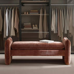 HULALA HOME 57.5" Modern Chenille Upholstered Bench, End of Bed Bench with Thick Padded Seat, Plush Cushion Bedroom Bench for Bedroom, Living Room, Rust