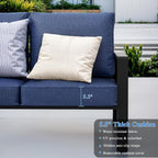 Aluminum Outdoor Patio Furniture Set, 5 Piece Sectional Coversation Sets with Coffee Table, Modern Outdoor Sofa Couch with Thick Cushions for Porch, Balcony, Garden (Black/Blue, 5 Pcs Set)
