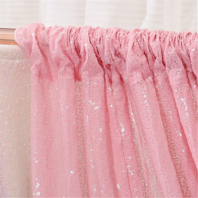 Eternal Beauty Pink Sequin Backdrop, 10x10 Ft Glitter Background Curtains for Shimmer Photography Party Wedding Birthday Back Drop Decor