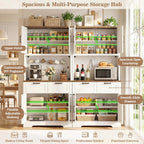 Unikito 71" Tall Kitchen Pantry Cabinet with Microwave Countertop, 63" Wide Pantry Storage Cabinet with Charging Station & LED Lights,Large Kitchen Hutch Cabinet with Drawers for Dining Room, White