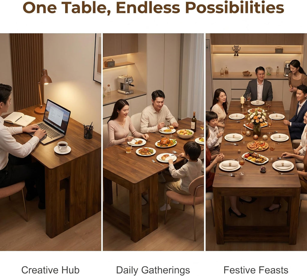 Extendable Dining Room Table for 1-10, 29.9"-108.7" Modern Farmhouse Wooden Long Large Rectangular Expanding Conference Kitchen Table for Party Weddings Meetings, Walnut