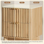 Fluted Nightstand Set of 2 with Faux Marble Top,Natural Oak