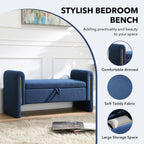 NIOIIKIT 52" Storage Ottoman Bench, Teddy Upholstered Storage Bench with Armrest, Entryway Bench with Pull-Ring, End of Bed Bench, Window Bench for Living Room (Blue)