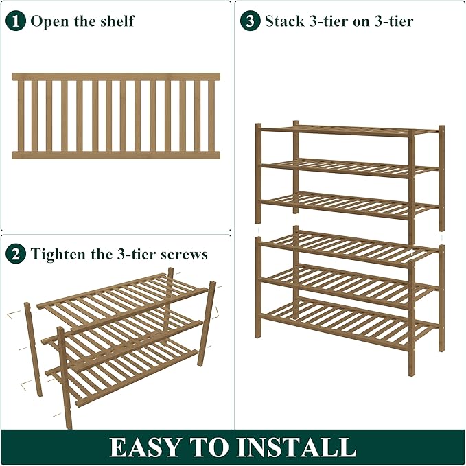 Smiry Bamboo Shoe Rack for Closet, 6 Tier Wooden Stackable Shoe Organizer, Free Standing Shoes Storage Shelf for Entryway, Front Door Entrance, Walnut