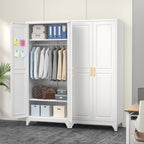 Polup 71" Metal Armoire Wardrobe Closet with Doors and Adjustable Shelves | Tall Freestanding Wardrobe Cabinet for Clothes, Heavy Duty, Hanging Rod, Bedroom, Office, School, Employee, Garage, White