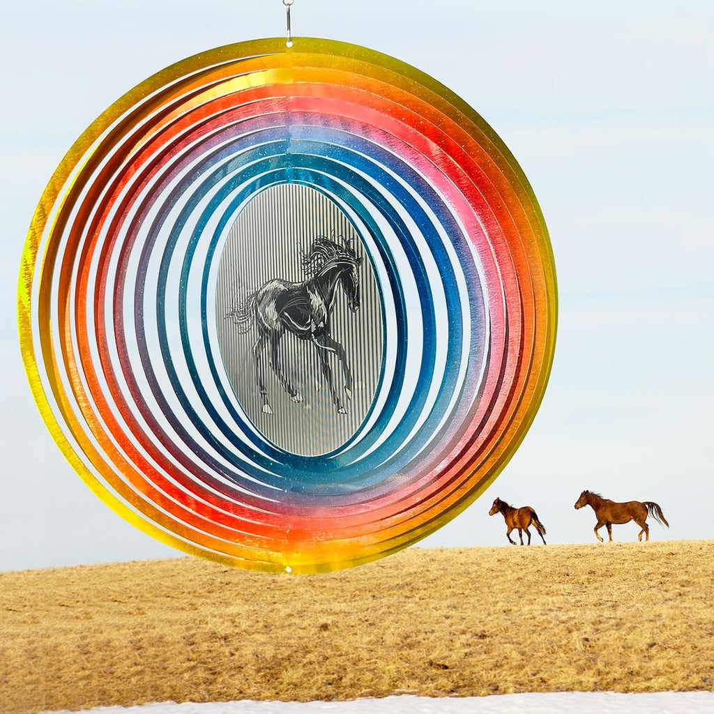 3D Animations Horse Wind Spinner for Yard and Garden,12Inch Wind Spinners Outdoor Horse Memorial Gift for Women Mom Grandma Wife,Garden Decor Metal Kinetic Yard Art Wind Sculpture