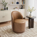 Swivel Barrel Dining Chairs, Faux Leather Upholstered Round Dining Chairs, 360° Swivel Vanity Chair Comfy Armless Accent Makeup Chair for Dining/Living Room Makeup Room, Brown
