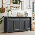 Standifurno Credenza Storage Cabinet with 4 Doors and 2 Drawers, 59" Large Sideboard Buffet Cabinet, 32.1'' Tall Wood Buffet Table Coffee Bar Console Cabinets for Living Dining Room, Black