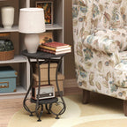 X-cosrack Small Round Side Table,Round End Table for Small Spaces - Black Metal Nightstand with Adjustable Feet,Couch Sofa Coffee Table,Retro Accent Table for Living Room Bedroom Balcony