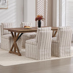 Upholstered Dining Chairs Set of 6 Slipcovered Armless Dining Chair with Solid Wood Legs, Soft Padded Upholstered Side Chair for Dining/Living/Readin Room, Banquet, Khaki Stripe