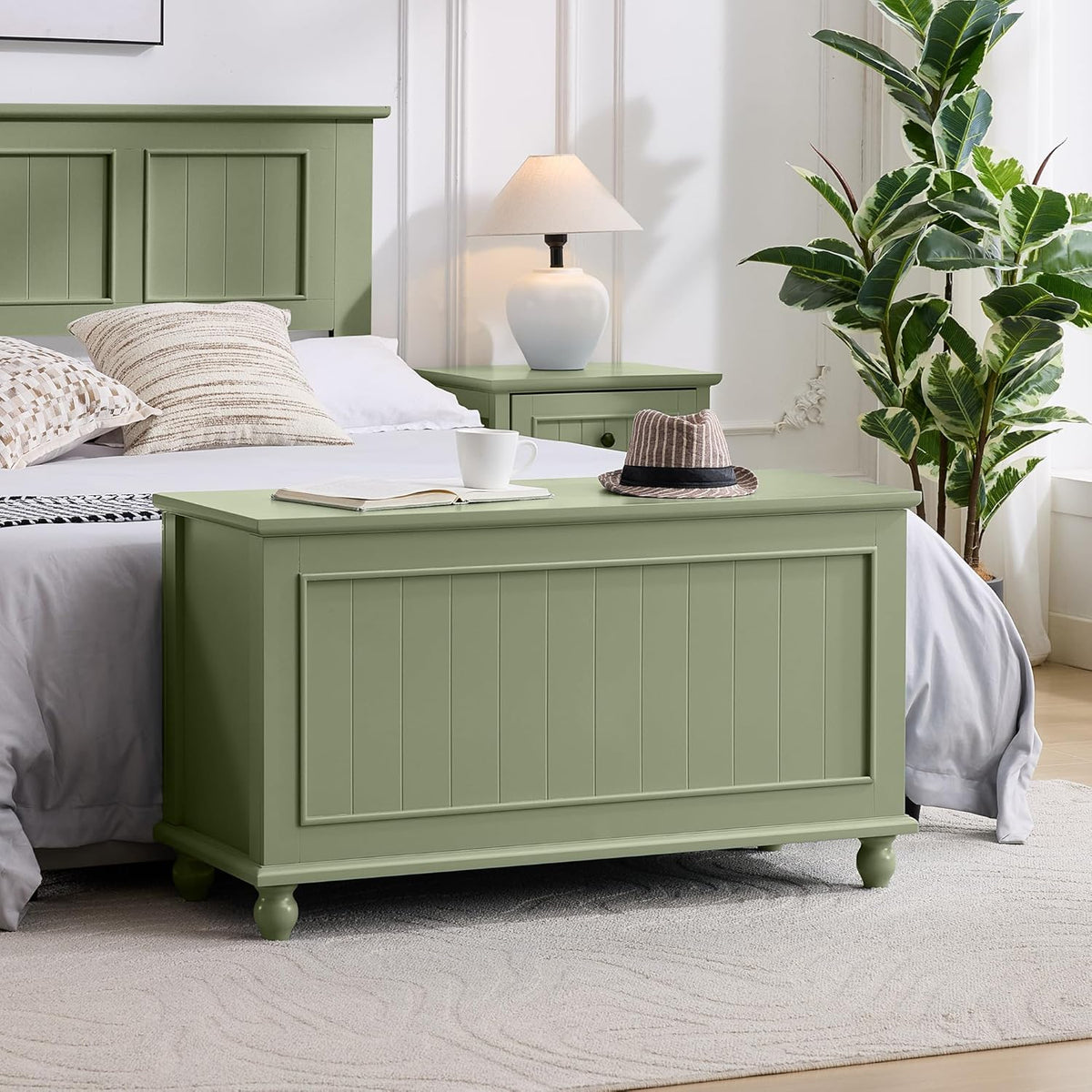 Scurrty Antique Style Storage Bench for End of Bed,Heavy Duty Long Ottoman Bench, Lift Top Storage Chest, Bench for Bedroom, Living Room Entryway (Green)