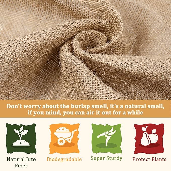 Riare 30 Feet x 40 Inch Natural Burlap Plant Covers Freeze Protection- High Density Jute Burlap Winter Plant Blankets Frost, Winter Frost Cloth for Outdoor Plants Trees Shrubs Winter Frost Protection