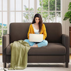 Welzona Loveseat, 51" Small Couch, Teddy Love Seat, Small Loveseat Sofa | Comfy Teddy Fabric, Tool-free Setup, Washable Covers, All-wood Small Sofa Couch for Living Room, Bedroom, Small Spaces, Brown