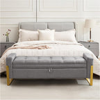 57" Storage Ottoman Bench，Upholstered Linen End of Bed Bench Entryway Storage Bench for Living Room,Light Grey