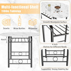 JUMMICO 3-Piece Wooden Round Table & Chair Set (White/Black) | Kitchen Breakfast Nook Wood Grain Tabletop with Metal Frame and Built-in Wine Rack for Kitchen, Dining Room