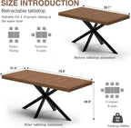 Extendable Dining Room Table for 4-6-8, Large 55''-70.9'' Wood Rectangle Expandable Dining Table with Hidden Storage, Space Saving Farmhouse Kitchen Table for Dining Room Kitchen Office,Walnut