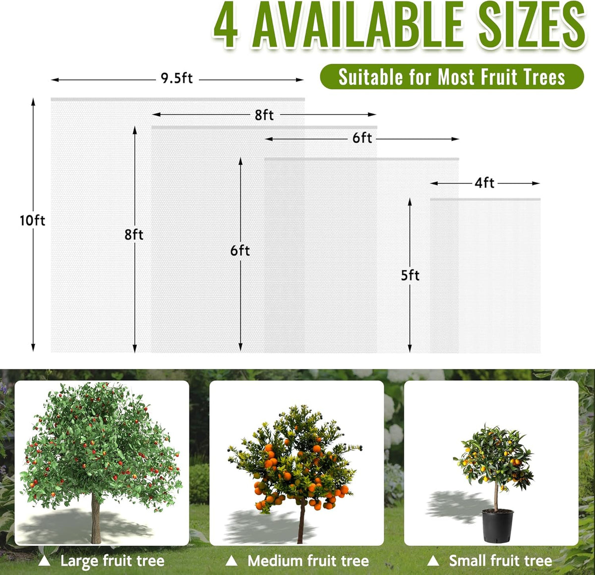 2 Pack Fruit Tree Netting Bags with Zipper and Drawstring, 8 x 8ft Ultra Fine Mesh Garden Netting Plant Cover, Bird Netting for Blueberry Bushes, Fruit Trees, Flowers (White, 8 x 8 ft)