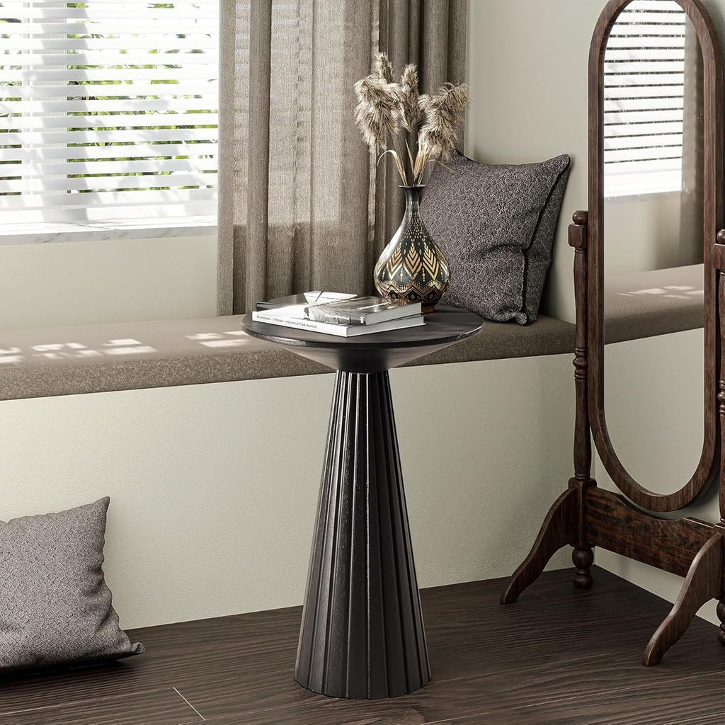 COZAYH Pedestal Small Drink Table Round Martini Table Wood Plant Stand End Table for Small Space Living Room, Bedroom, Black