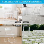 10 Pack White Plastic Folding Chairs, Lightweight Foldable Chair | 300lb Capacity Metal Frame Portable Stackable Commercial Seat for Party Events Wedding Office Picnic Indoor Outdoor