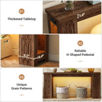 Cyclysio 63" Console Table with Outlet, Farmhouse Entryway Table with Colorful LED Lights, Wooden Sofa Table with Unique Carved Design, Foyer Accent Table for Entrance, Hallway, Living Room
