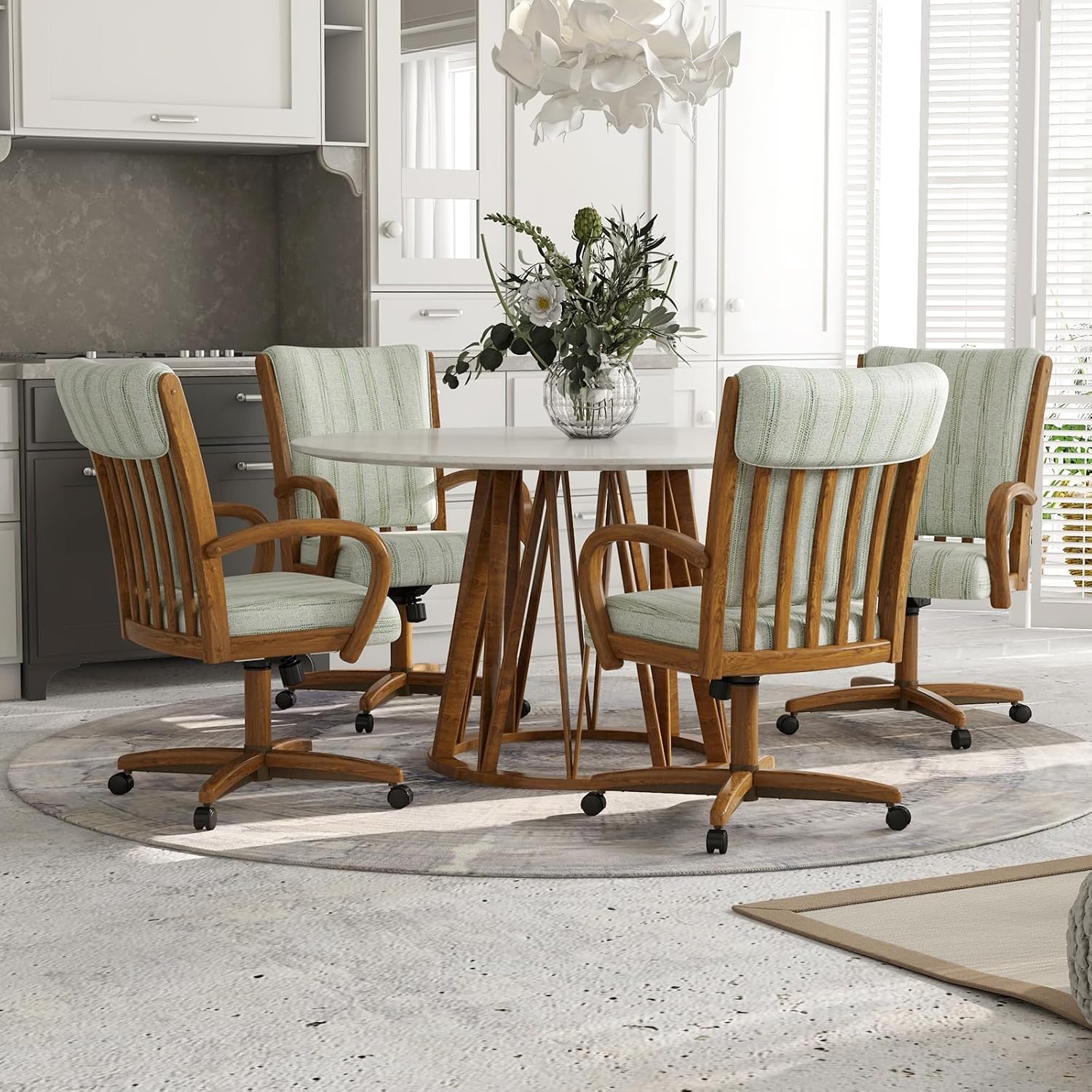 Chromcraft Set of 1 Caster Swivel Tilt Dining Chairs, Ultra Comfort Kitchen Chairs Casual Chairs with Soft Rubber Wheels Rolling Chair on Wheels for Kitchen(Alden Garden-Chestnut)