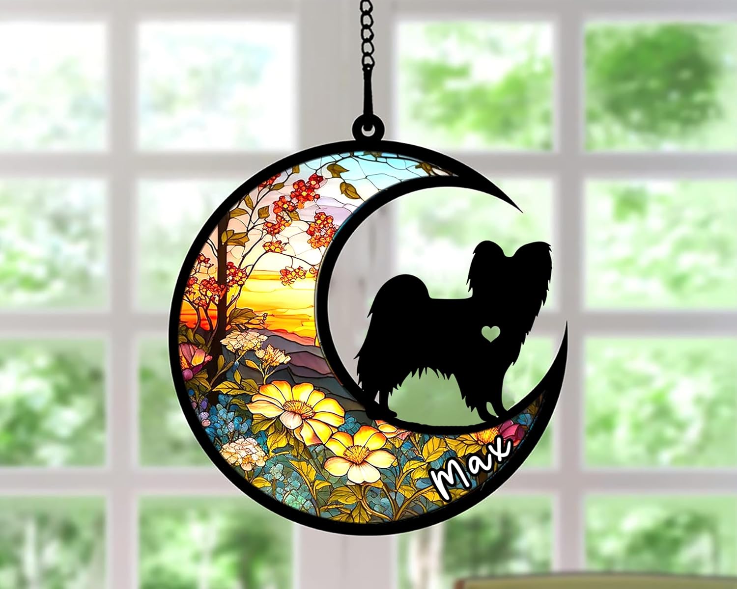 Personalized Dog Memorial, Custom Name Papillon (Black White) Dog Christmas Ornament with Name, Custom Breeds, Pet Loss Light Catcher, Gifts for Lovers Loss of Pet Sympathy on Mothers Day Christmas