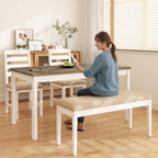 ROCSUMOO 6 Piece Farmhouse Dining Table Set of 6 with 4 Chairs & 1 Bench | 59" Rectangular Kitchen Table Set with Old Design, Farmhouse White Dinner Room Set Solid Wood Stable Space Saving