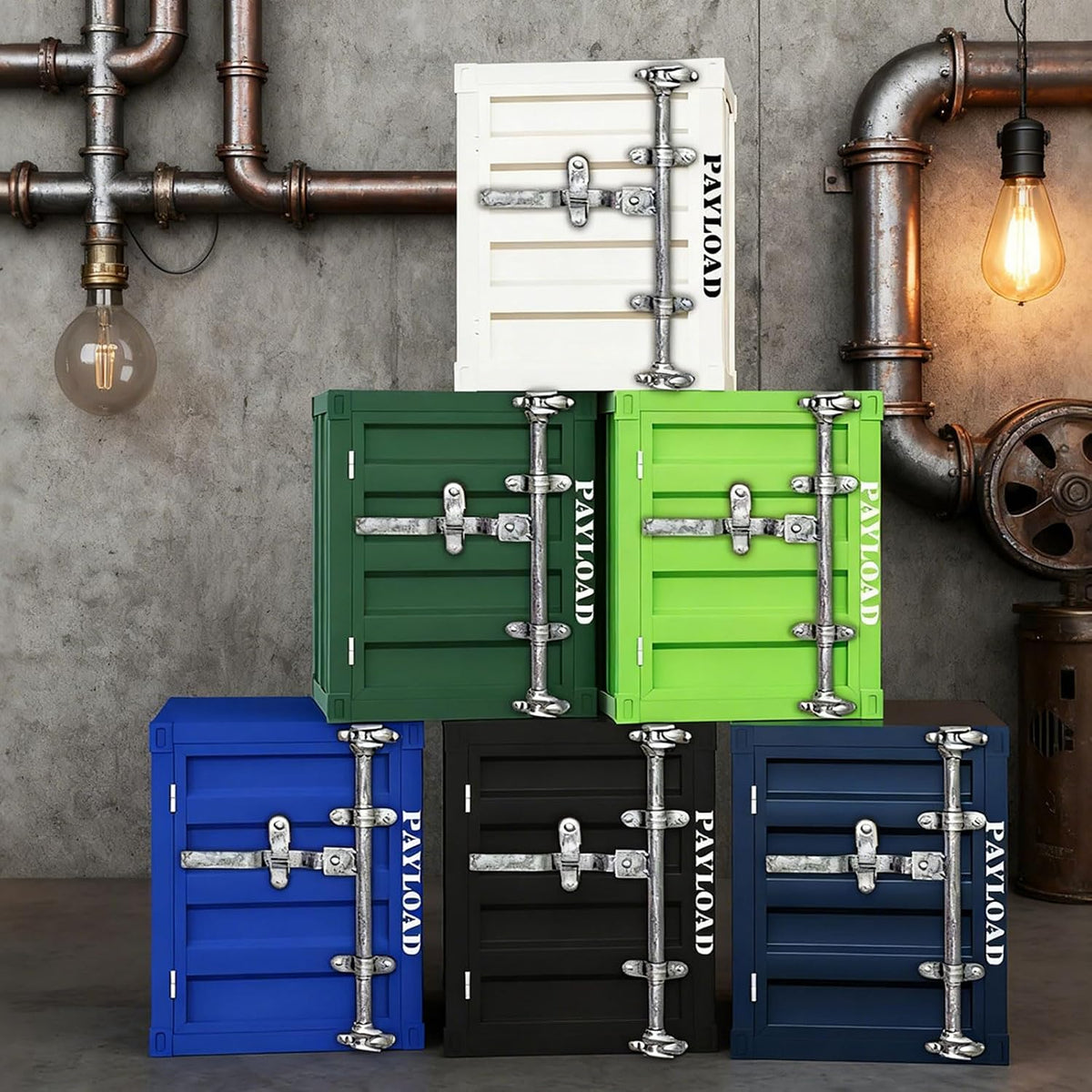 Metal Nightstand Industrial Storage Cabinet - Small Locking Container Side Table, Shipping Container Style Shelving Unit for Bedroom Living Room, No Assembly Required 新8-1 15.7"Lx15"Wx18.9"H