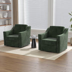 Swivel Accent Chairs Set of 2, 360° Swivel Armchairs with Deep Seat, Green | Soft Chenille | Ergonomic Supports Lumbar | Metal Swivel Base | Deep Padded Seat for Reading & Relaxing, Living room