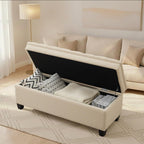 50" Storage Ottoman Bench, Rectangular End of Storage Bench, Upholstered Large Fabric Tufted Ottoman with Storage for Living Room, Bedroom, Entryway,Khaki