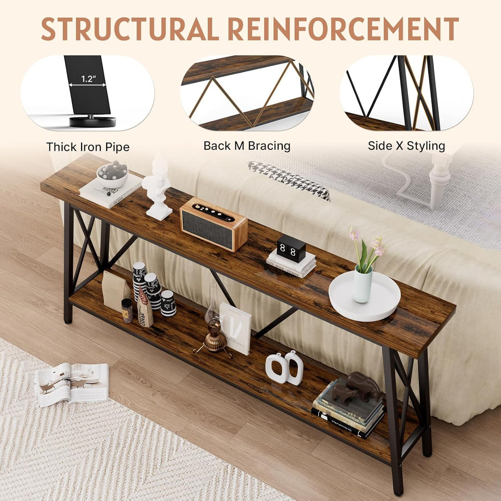 Rovibek 70.9 Inches Extra Long Sofa Table Narrow - Extra Long Console Table Behind Couch with X-Shaped Support, Industrial Long Entry Sofa Console Table Grey for Living Room