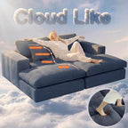 Oversized Double Chaise Lounge Chair, Cloud Sofa Bed, Blue | 59" Deep Seat Couch, Modular Oversized Loveseat, Soft Cloud Sofa, 4 Pillows, 10" Wider Armrests, Chaise Lounge Chair Indoor