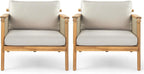 Merax Outdoor Acacia Wood Lounge Chair w/Cushions Set of 2, Patio Club Chair with Rope & Sturdy Wood Legs, All-Wearther Singe Sofa Chair for Porch, Lawn, Backyard, Balcony, Teak+ Beige