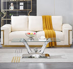 HomVent Modern Glass Coffee Table, with Stainless Steel, Living Room Table for Living Room Bedroom