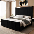 Belffin Queen Size Bed Frame with 59'' Tall Headboard, Velvet Bed, Black