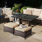 VINGLI 2 Pieces Rattan Ottoman with Storage, Wicker Patio Furniture w/Removable Cushion, Multipurpose Footrest Stool for Outdoor (Brown)
