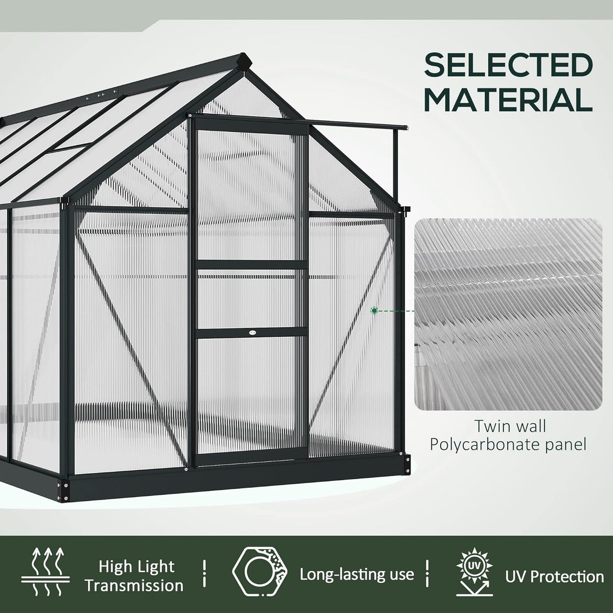 Outsunny 6' x 10' Greenhouse for Outdoors, Polycarbonate Greenhouse with Rain Gutter and Roof Vent, Aluminum Walk-in Green Houses for Outside for Patio Backyard Garden, Gray
