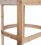 Merax Outdoor Bar Stools Set of 4, Rope Rattan Patio Barstools with Footrest and Cozy Cushions, Outdoor Acacia Wood Counter Height Bar Stools for Garden Backyard Pool Bar Chairs, Beige